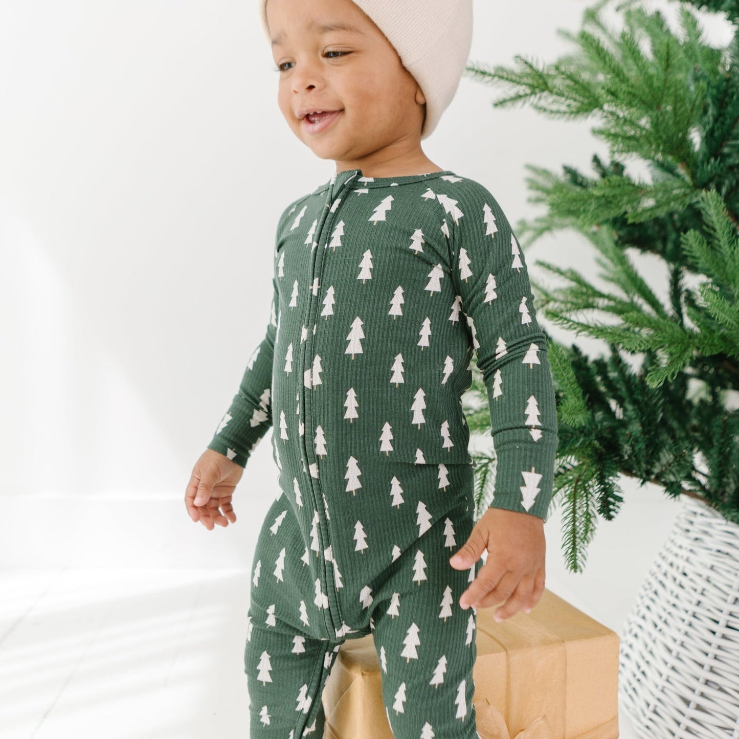 Christmas Trees Small Ribbed Zip Romper