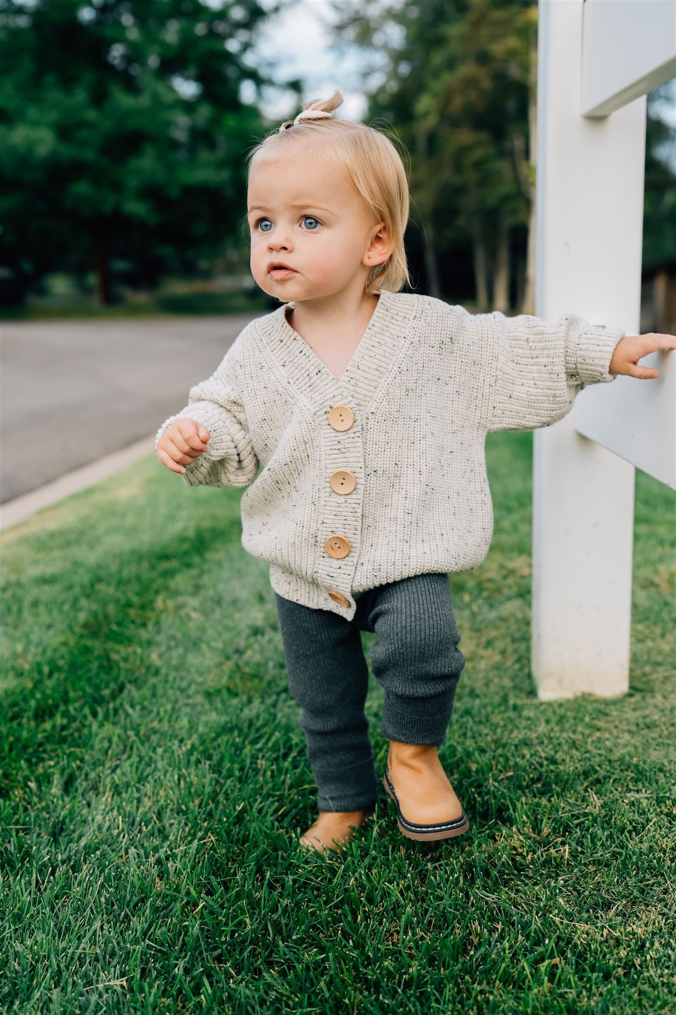 Heather Grey Chunky Knit Cardigan by Mebie Baby Avery and Everett