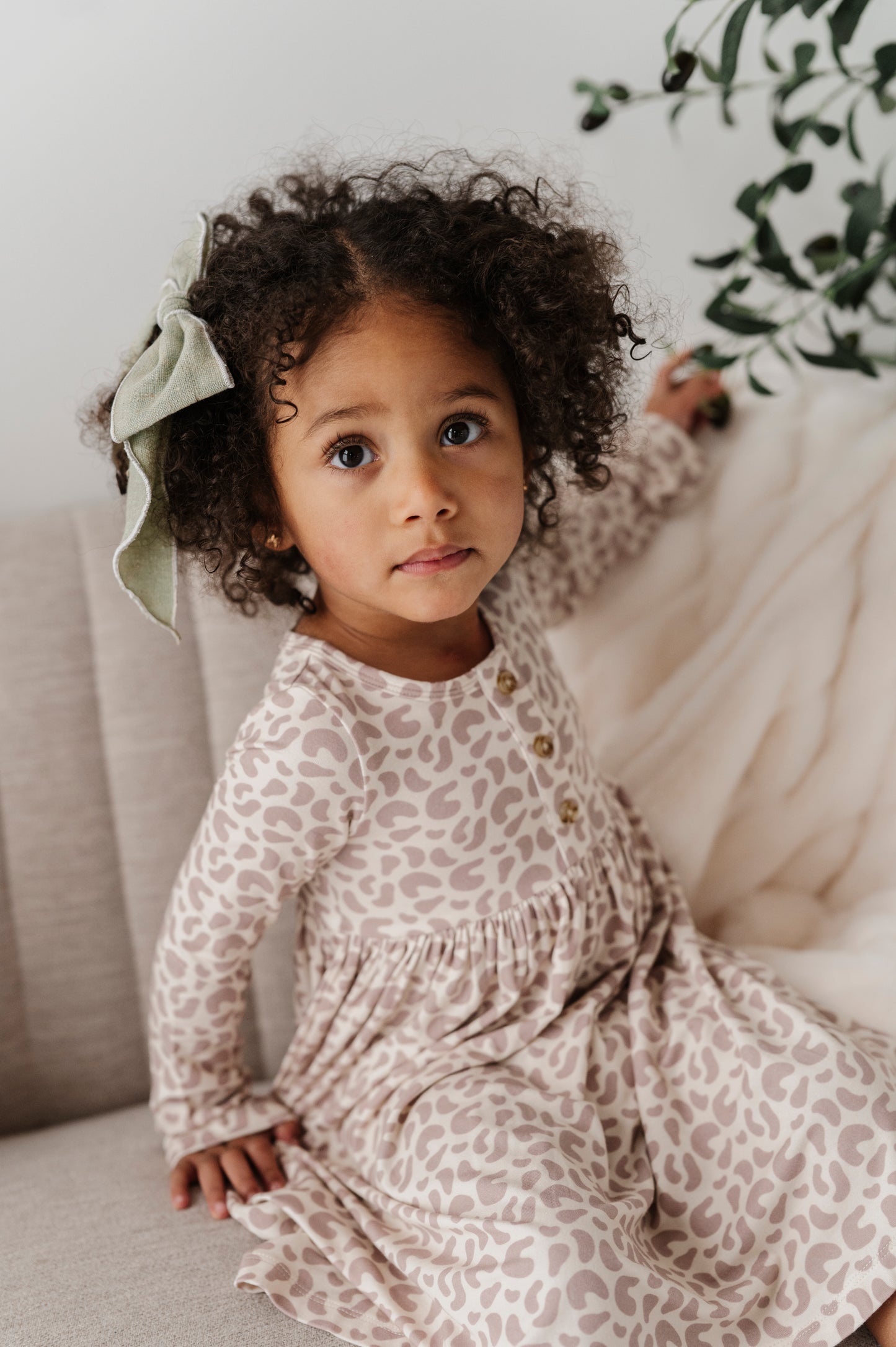 Long Sleeve Henley Dress - Lilac Leopard