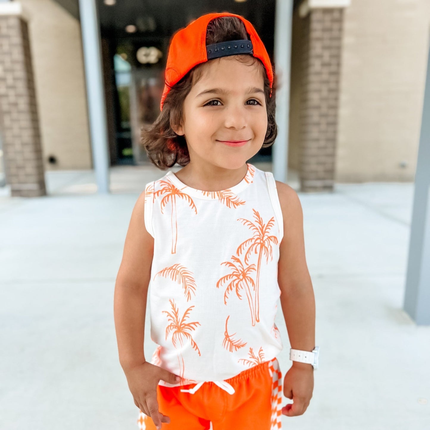 Palm Trees Neon Orange Tank