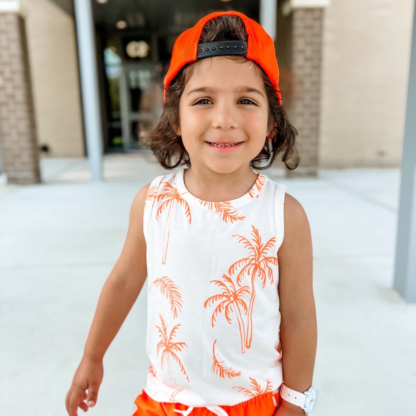 Palm Trees Neon Orange Tank