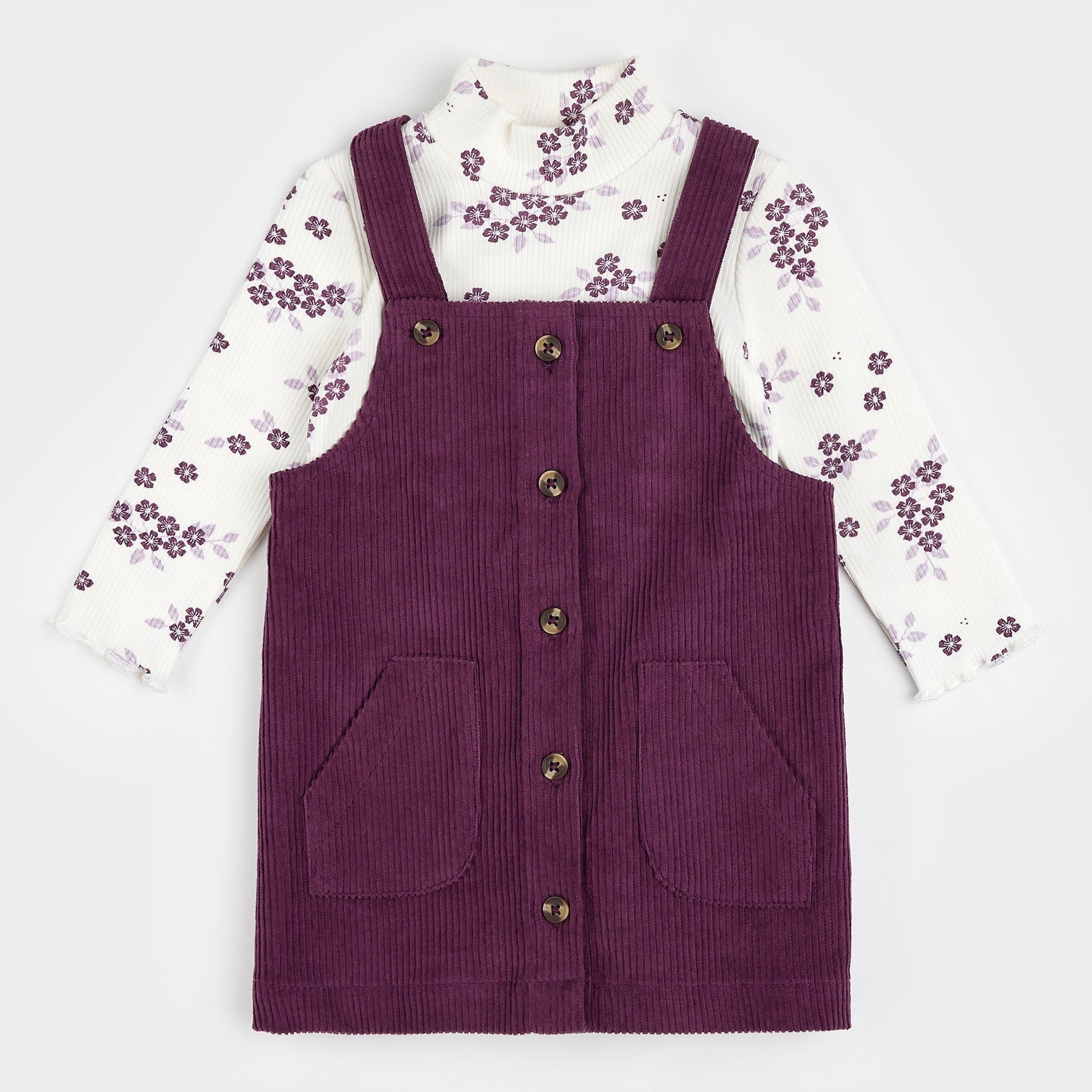 Firsts By Petit Lem Girls' Mockneck & Corduroy Overalls Dress Set - Baby - Purple - Size 24 months - Dark Purple Firsts By Petit Lem Girls' Mockneck & Corduroy Overalls Dress Set - Baby - Purple - Size 24 months - Dark Purple