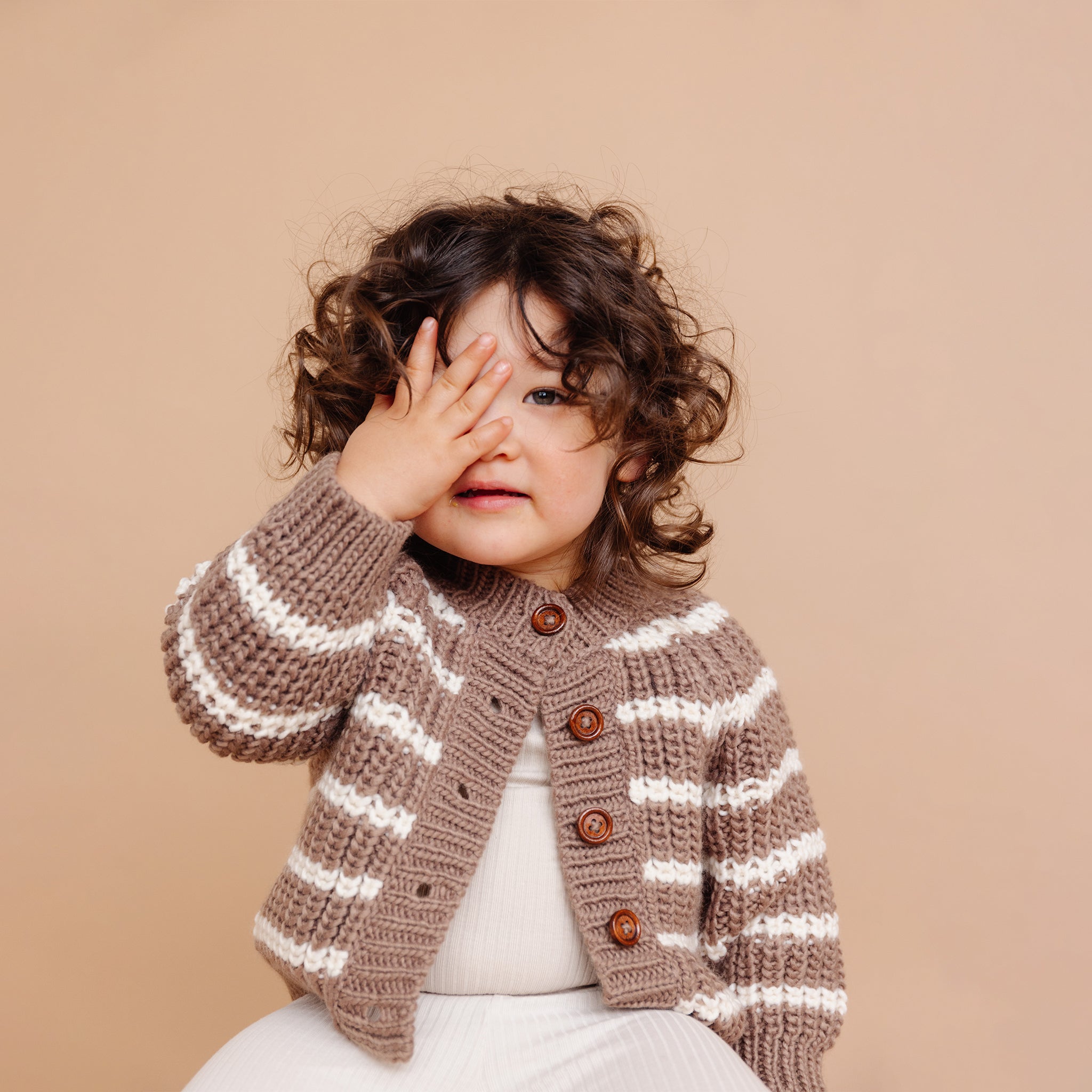 Rib Knit Stripe Cardigan in Tan by The Blueberry Hill – Avery and