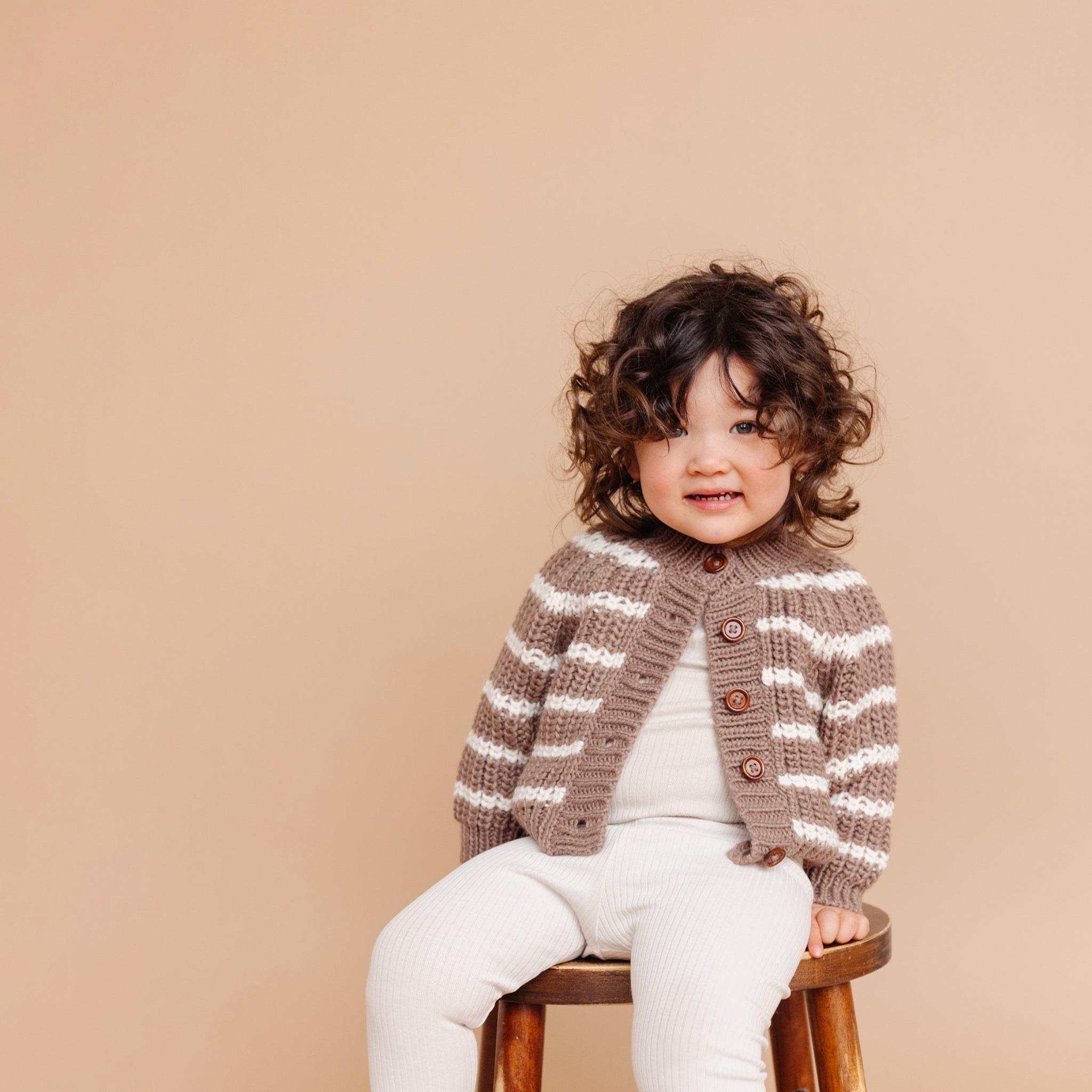 Rib Knit Stripe Cardigan in Tan by The Blueberry Hill – Avery and