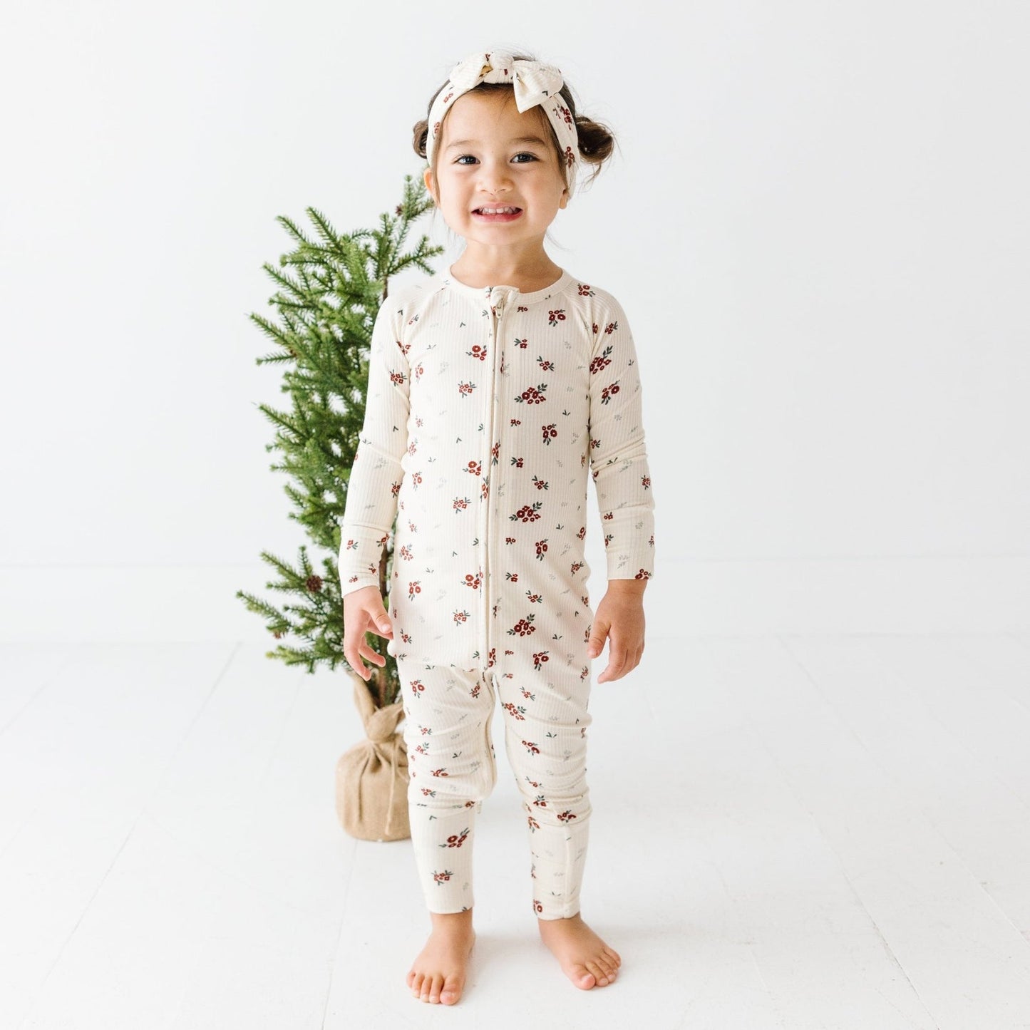 Scattered Floral Small Ribbed Zip Romper