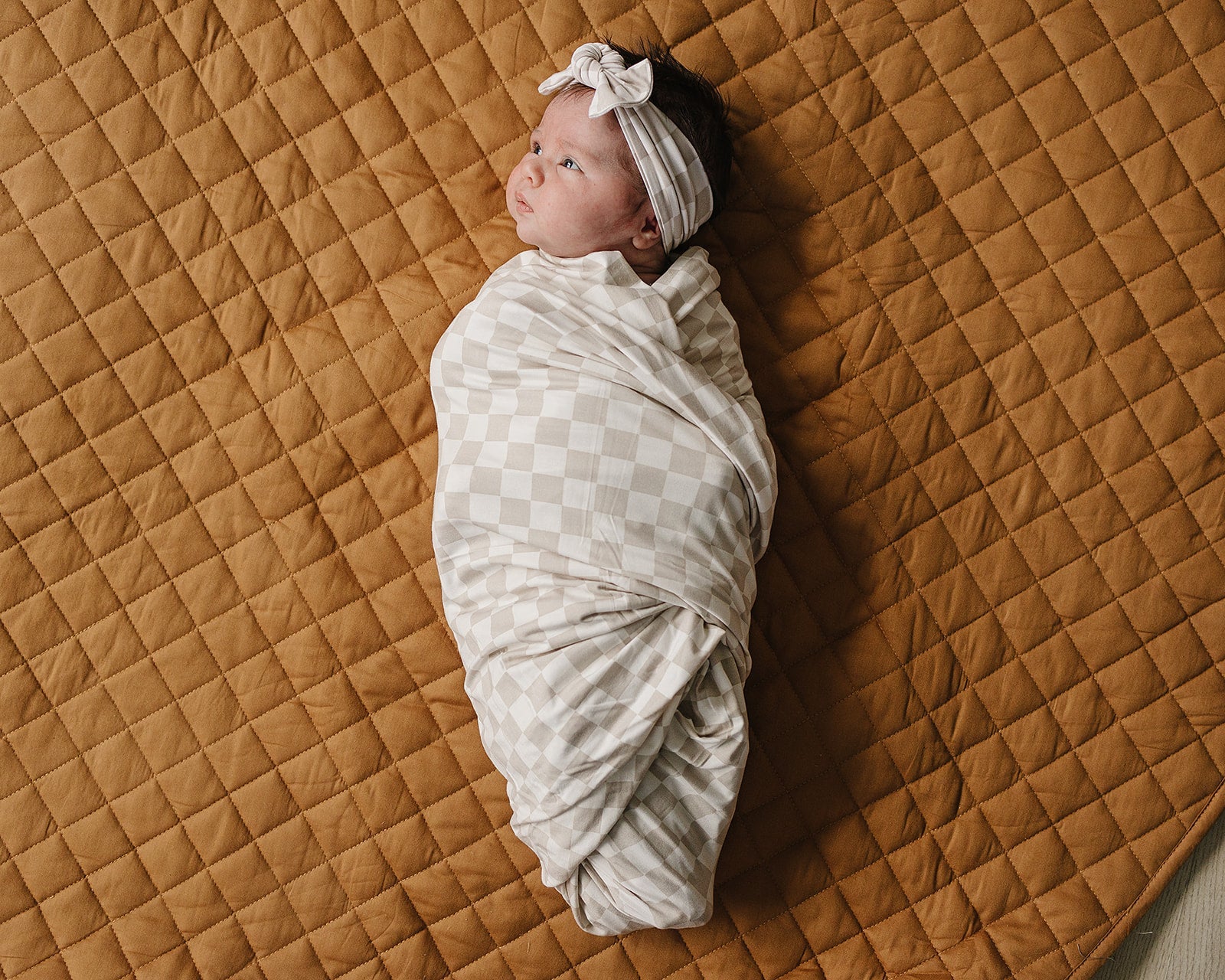 Taupe Checkered Bamboo Stretch Swaddle by Mebie baby – Avery and