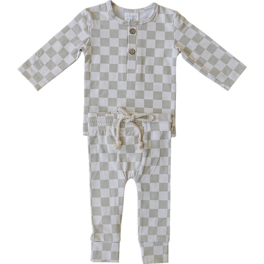 Taupe Checkered Two-piece Button Set