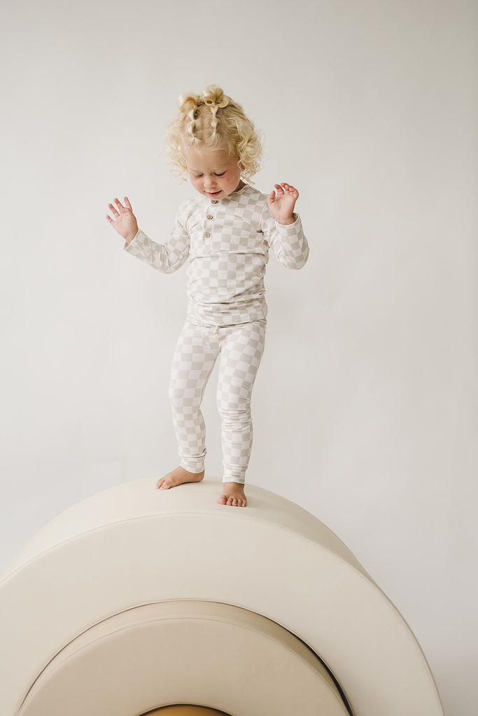 Taupe Checkered Two-piece Button Set