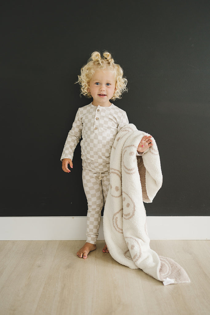 Taupe Checkered Two-piece Button Set
