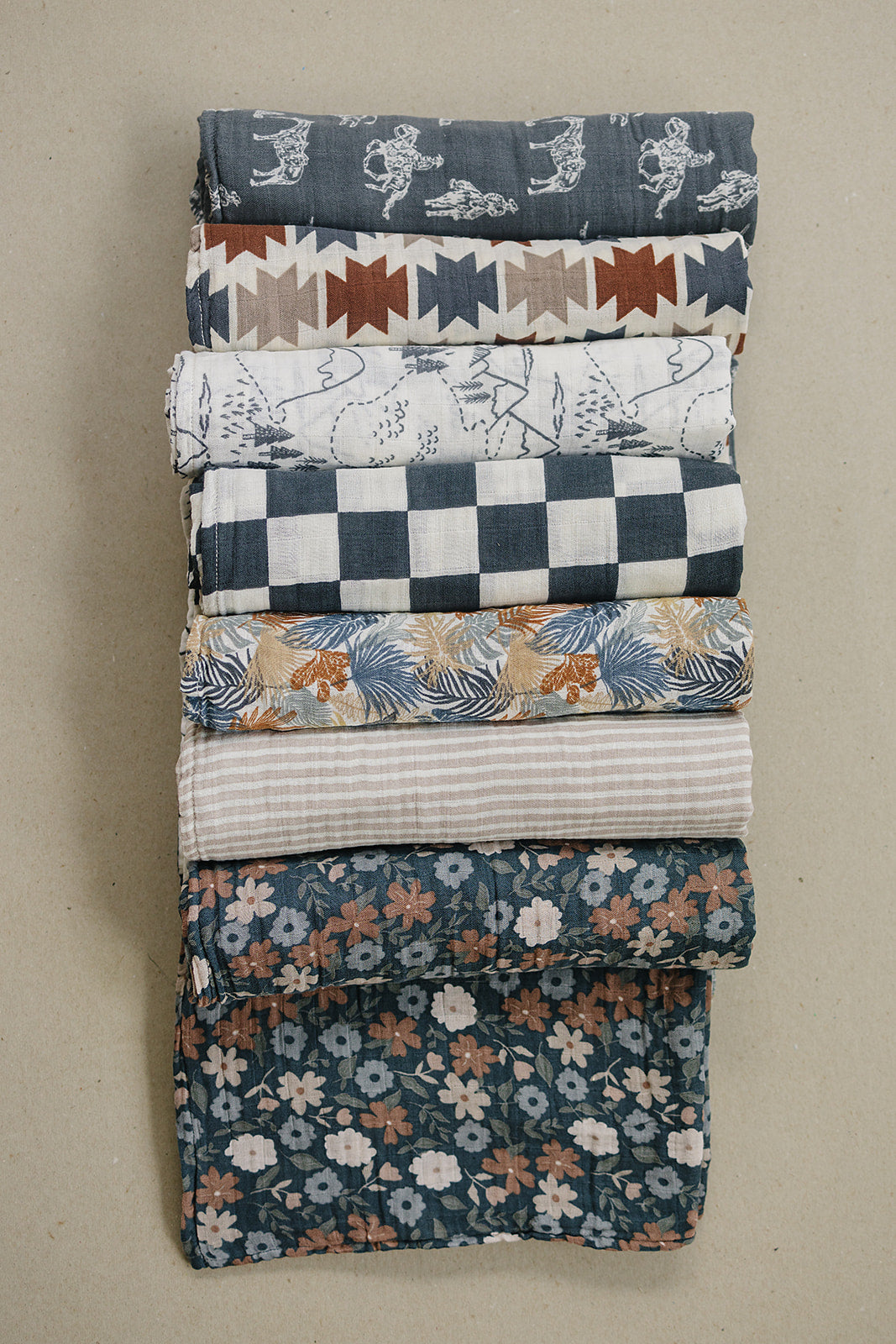 Taupe Stripe + Midnight Floral Muslin Quilt