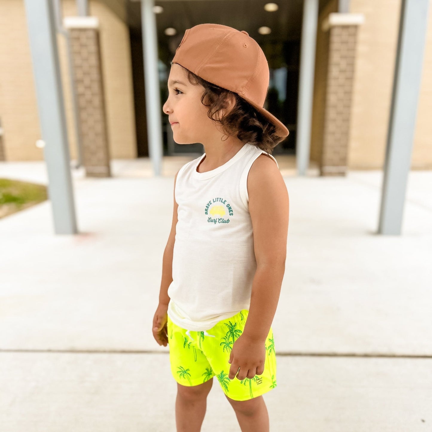 Neon Yellow Palms Swim Trunks