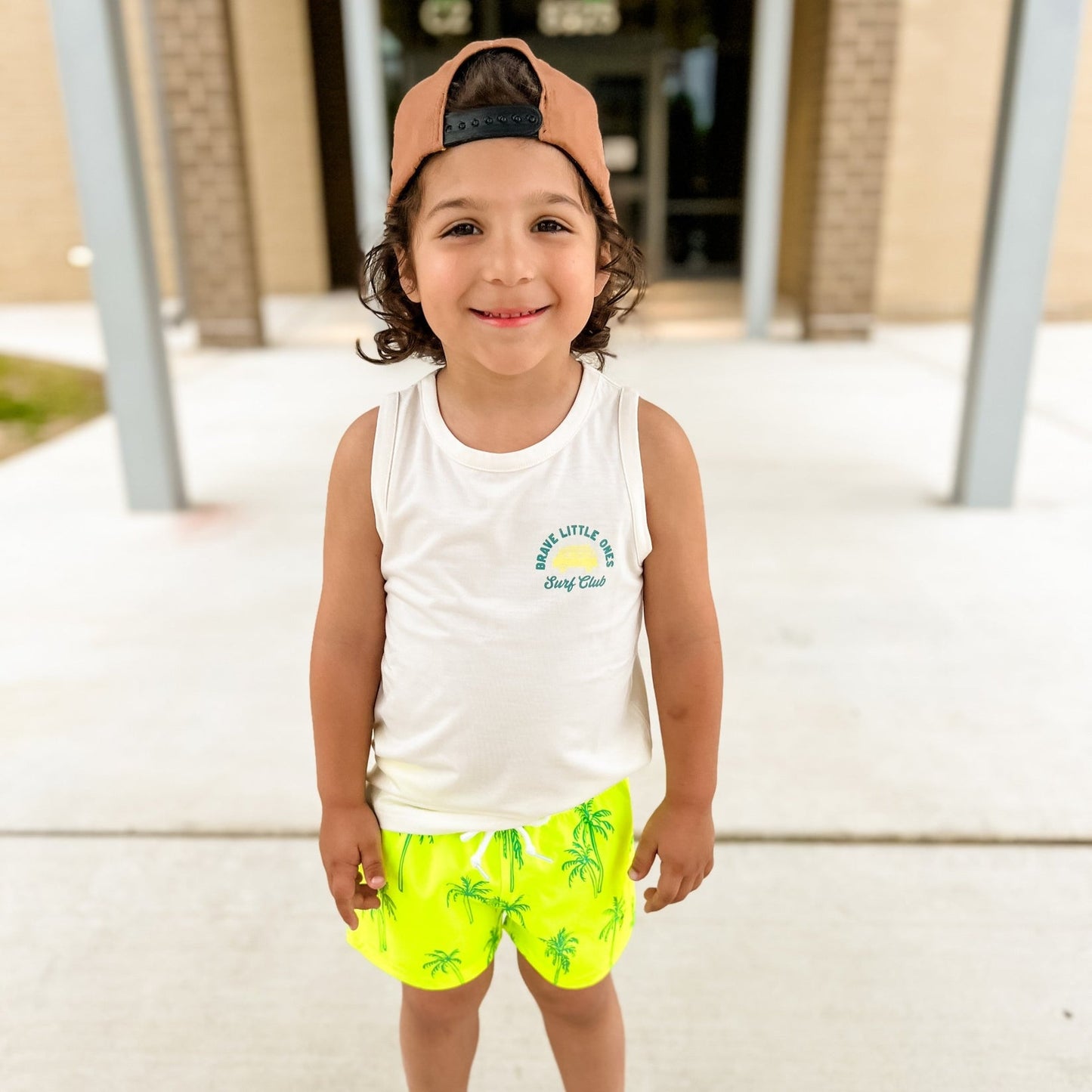 Neon Yellow Palms Swim Trunks