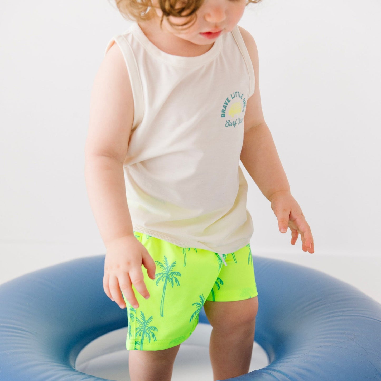 Neon Yellow Palms Swim Trunks