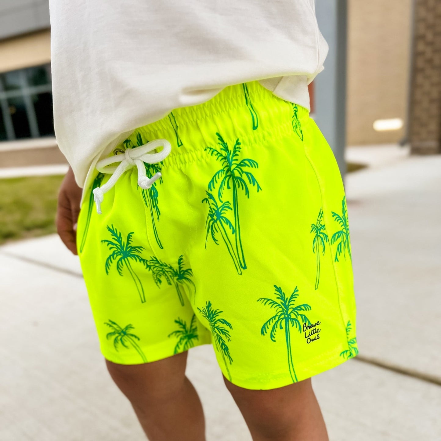 Neon Yellow Palms Swim Trunks