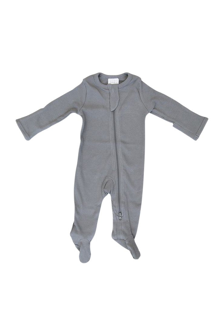 Grey Organic Cotton Ribbed Zipper Footie by Mebie Baby Avery and Everett