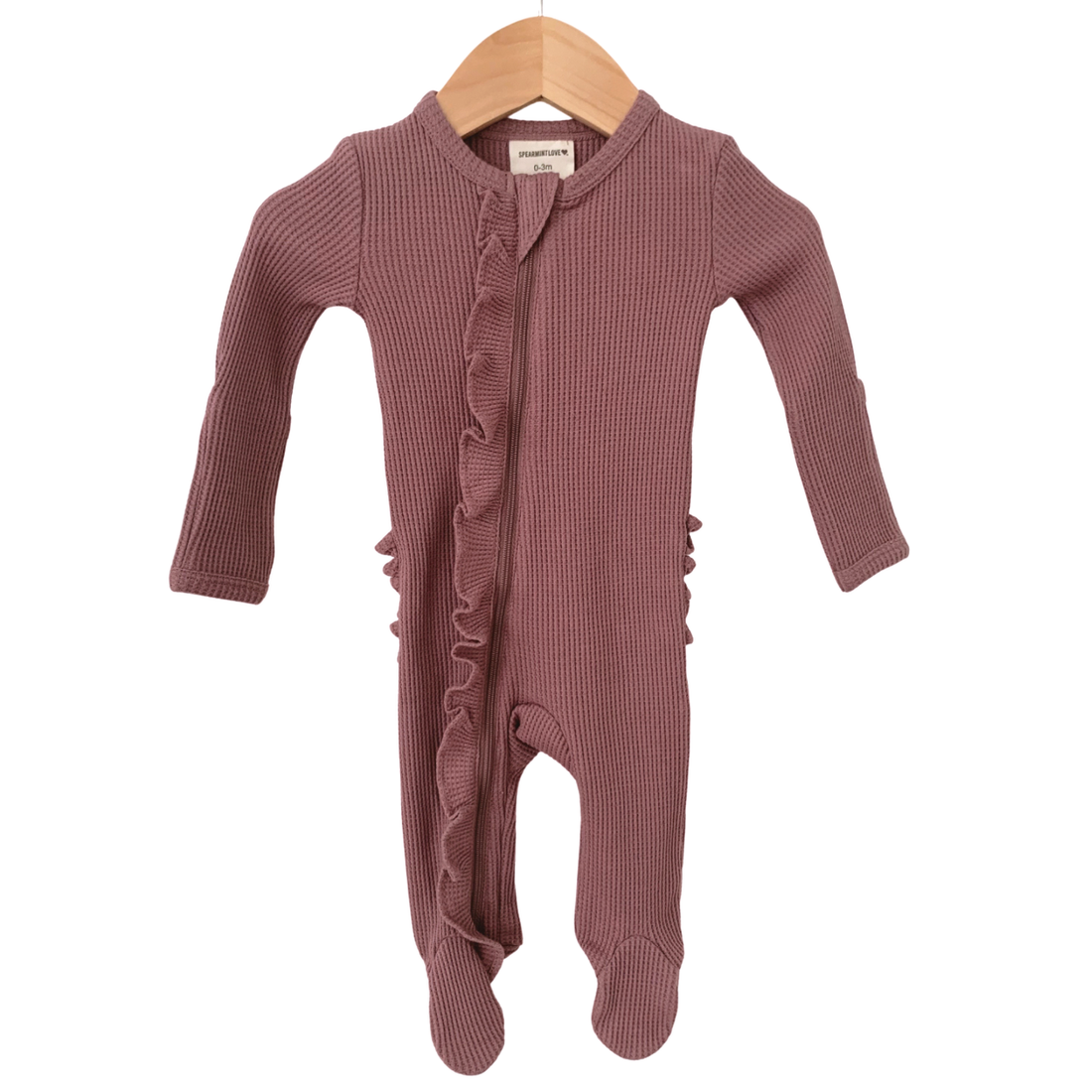 Winterberry Organic Waffle Ruffle Zip Footie