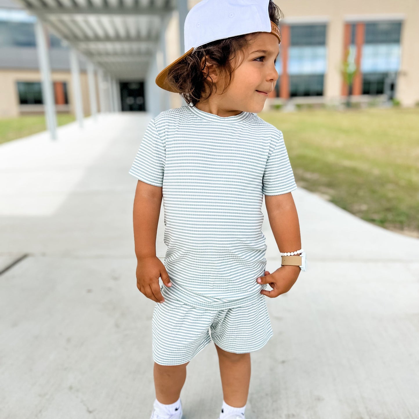 
                  
                    Blue Small Stripe Shorts Two-Piece Set
                  
                