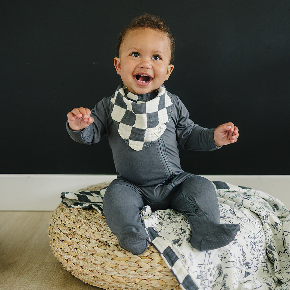 
                  
                    Charcoal Checkered Muslin Bib
                  
                