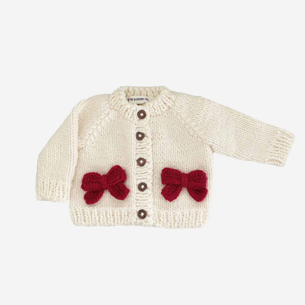 Bow Cardigan, Cream/Red