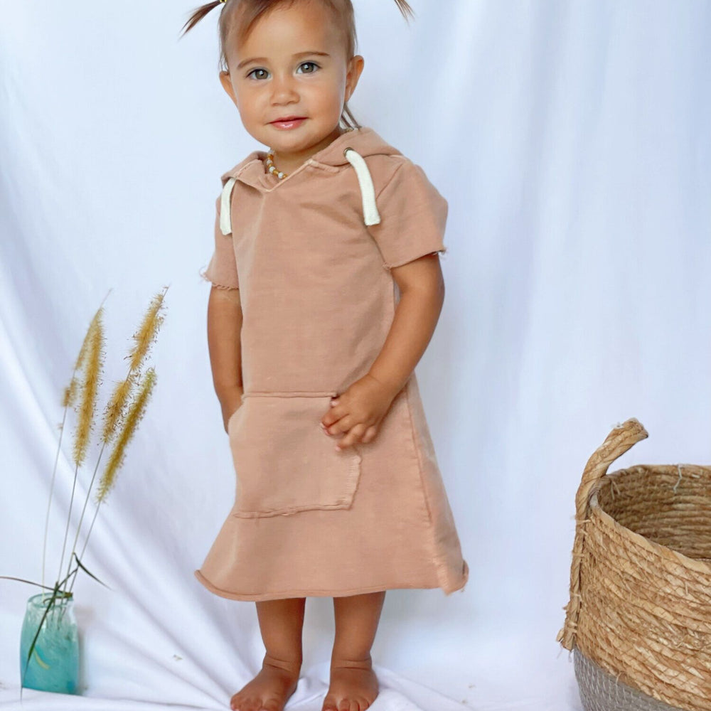 
                  
                    Kids' French Terry Hoodie Dress in Adobe
                  
                