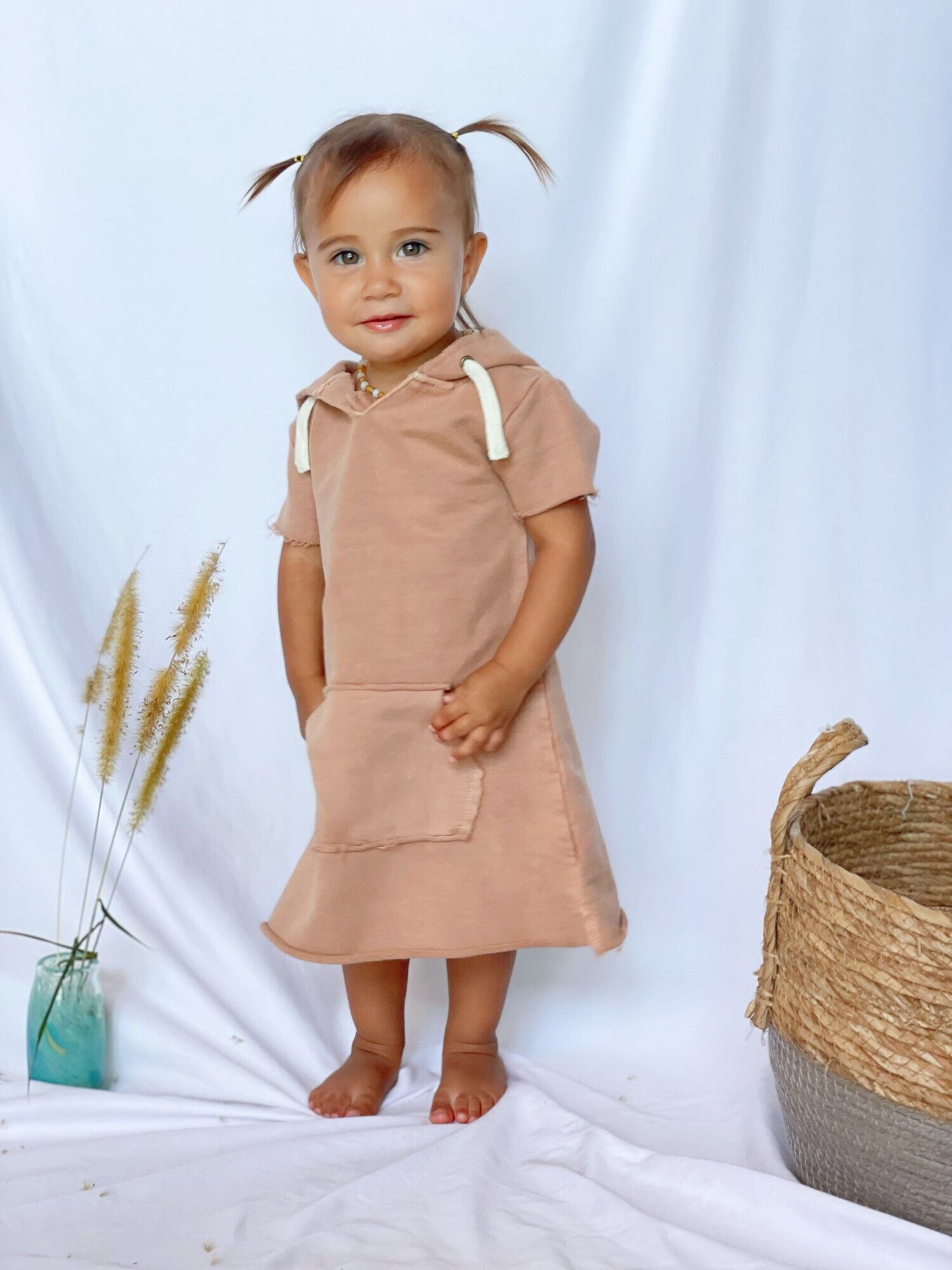 
                  
                    Kids' French Terry Hoodie Dress in Adobe
                  
                