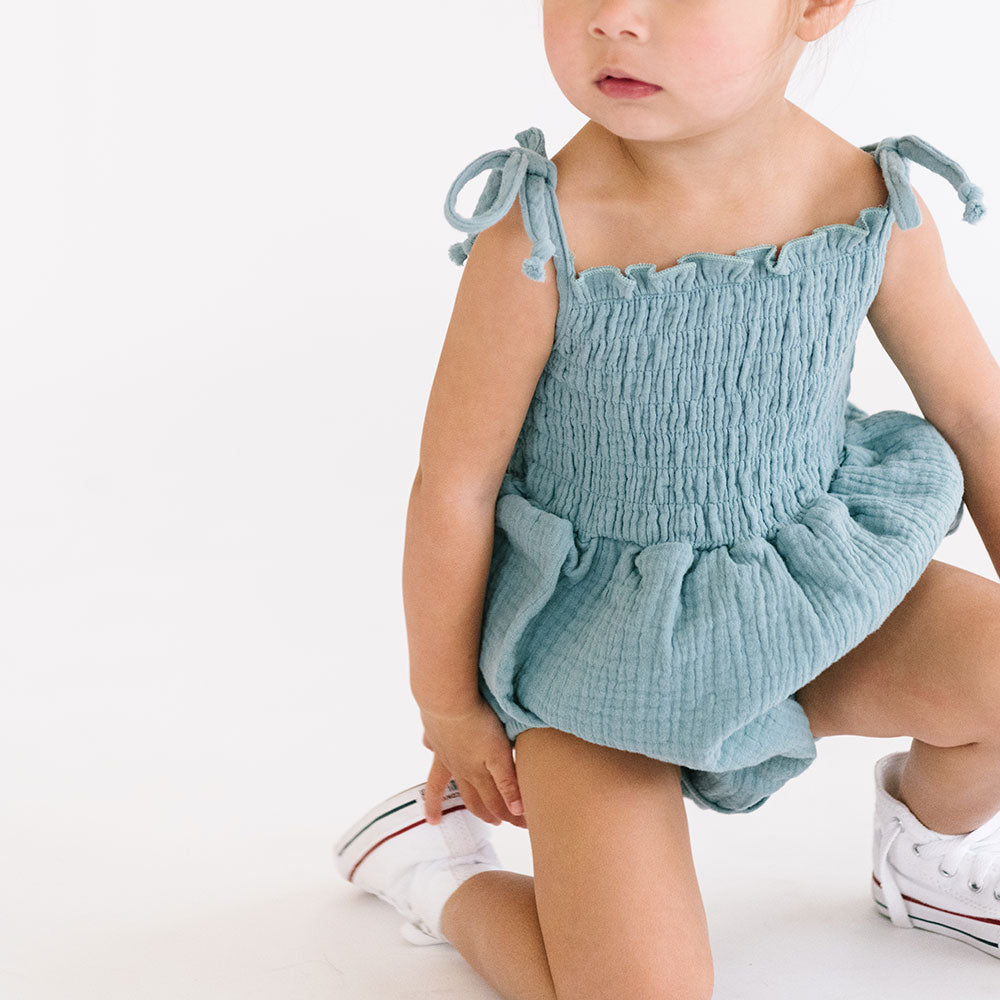 
                  
                    The Smocked Onesie in Aegean Blue
                  
                