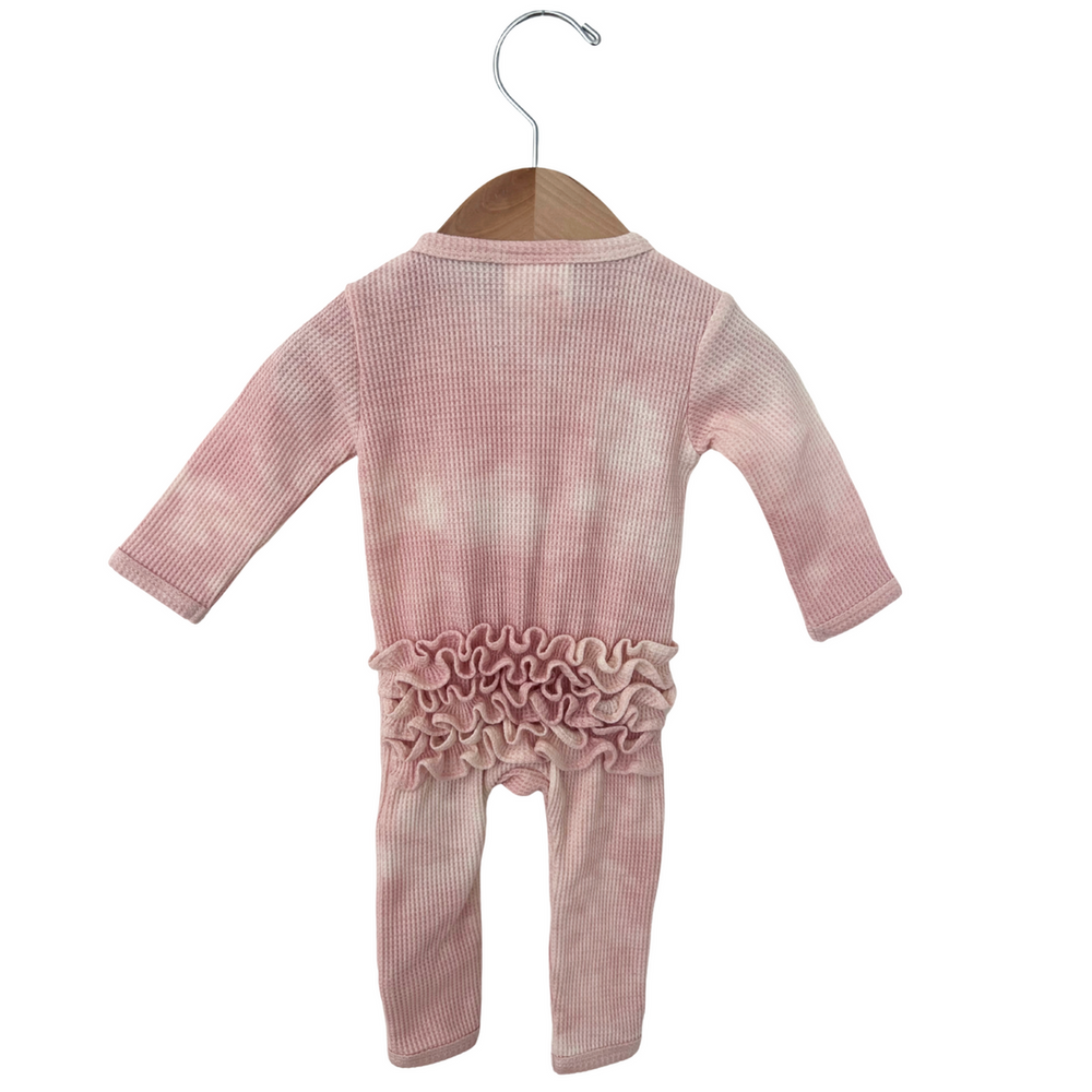 
                  
                    Ballet Pink Tie Dye Organic Waffle Ruffle Zip Romper
                  
                