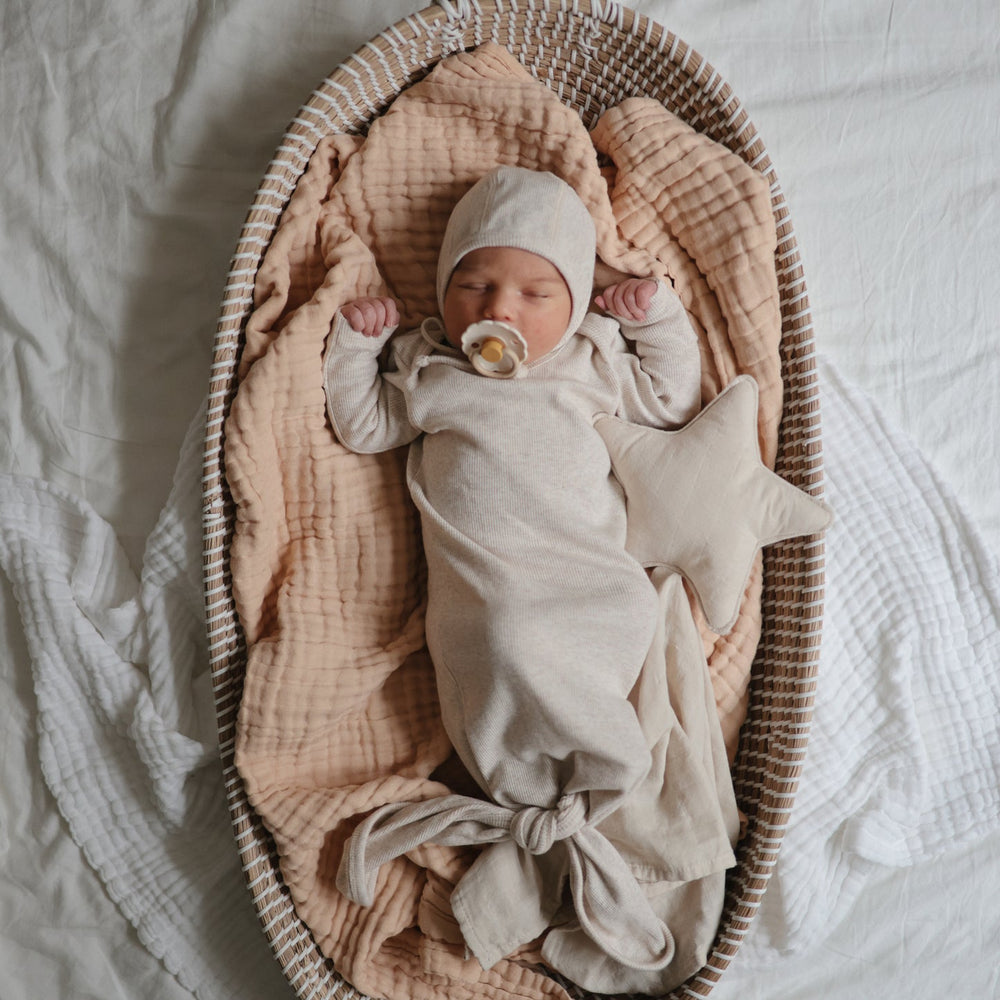
                  
                    Ribbed Knotted Baby Gown (Beige Melange)
                  
                