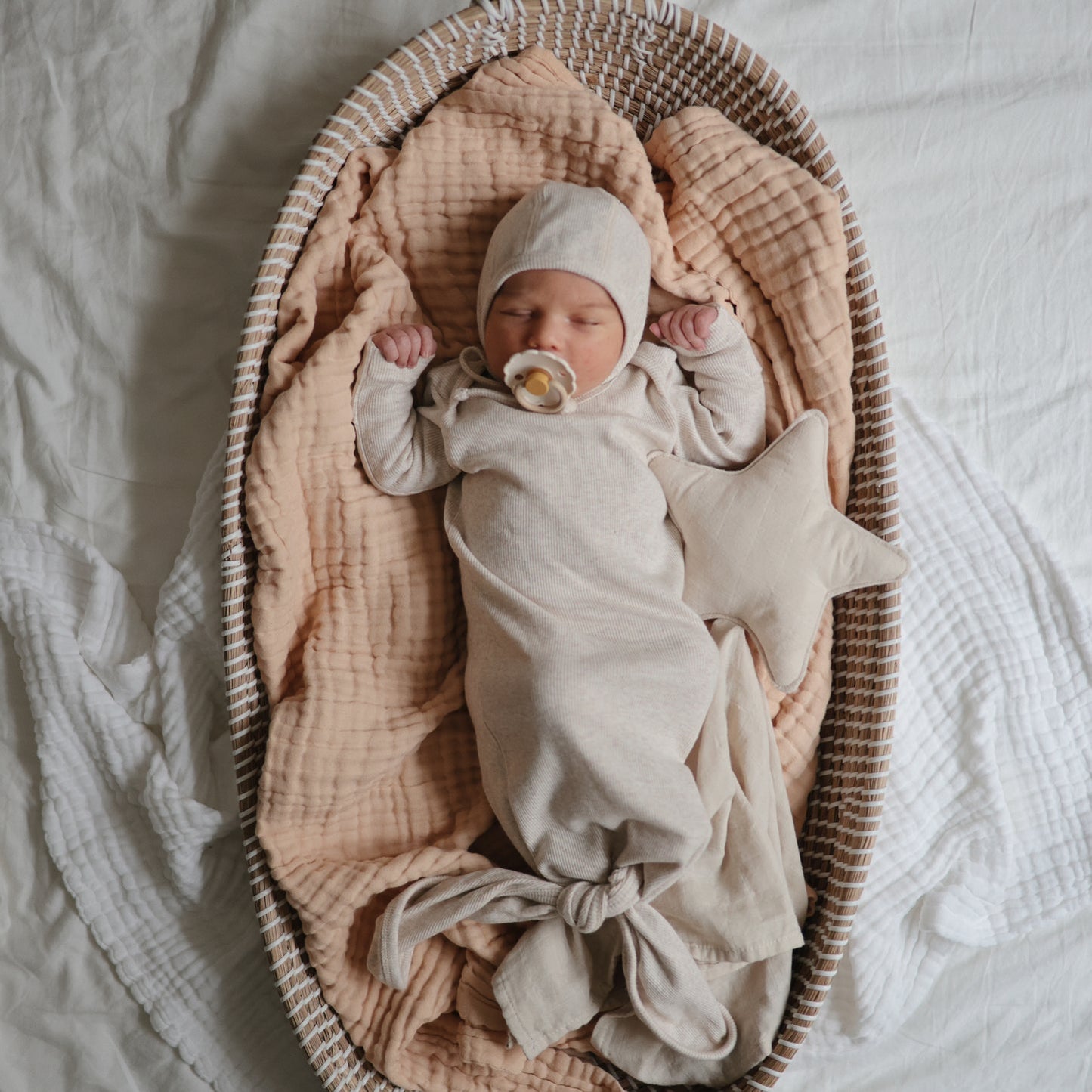 
                  
                    Ribbed Knotted Baby Gown (Beige Melange)
                  
                