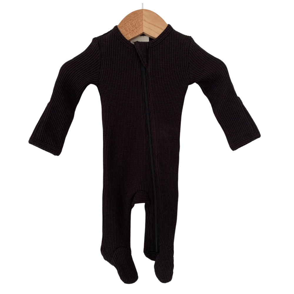 Black Organic Waffle Basic Zip Footie