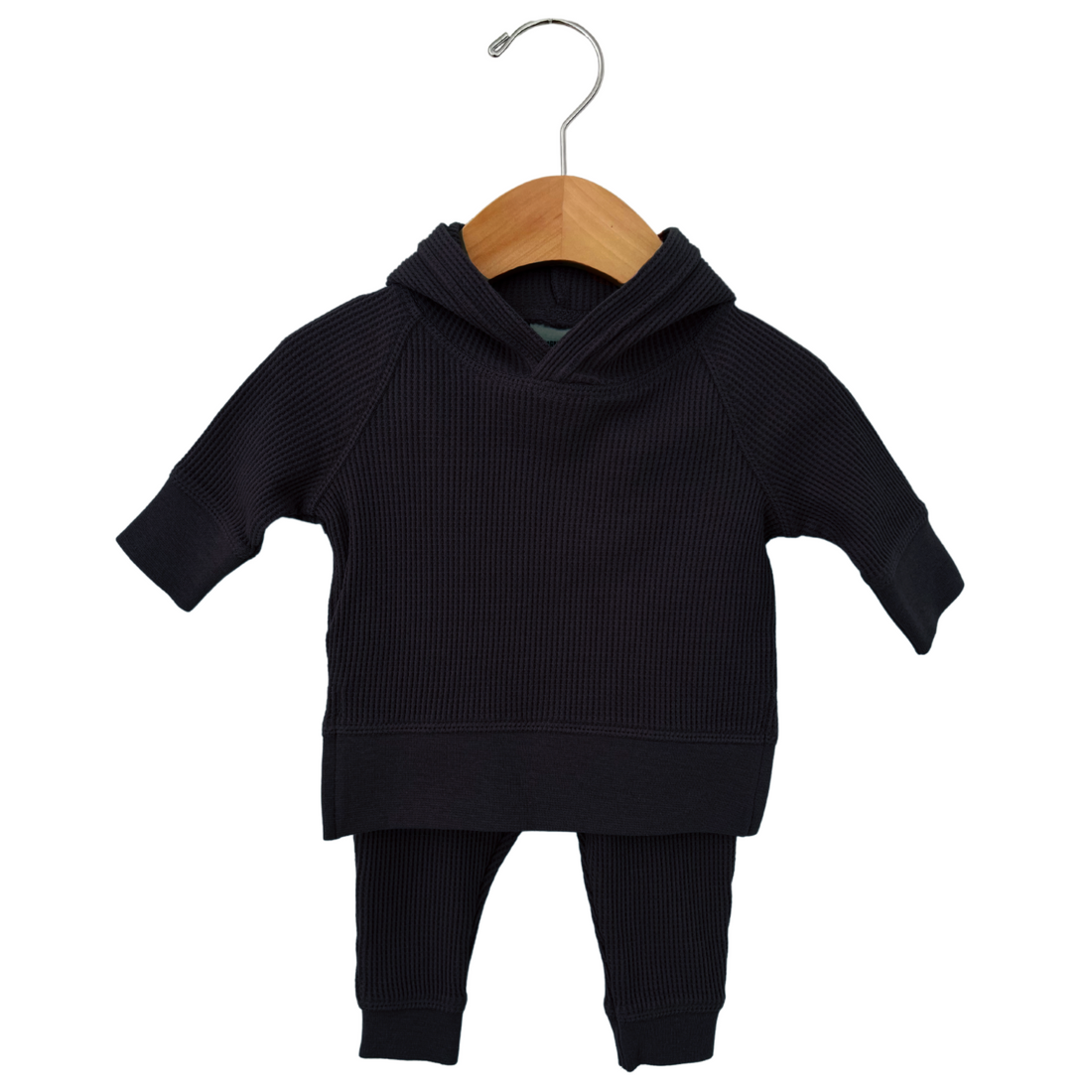 
                  
                    Black Organic Waffle Hoodie Set
                  
                