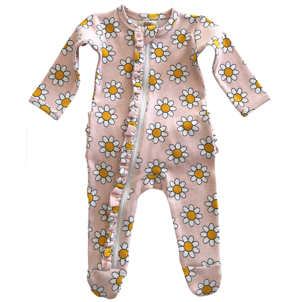 Daisy Pop Taffy Organic Frill Zip Footie