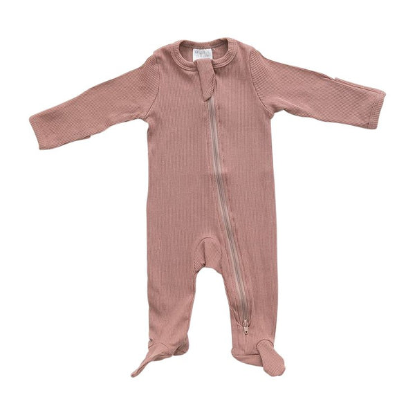 Dusty Rose Organic Cotton Ribbed Zipper Footie by Mebie Baby – Avery and Everett