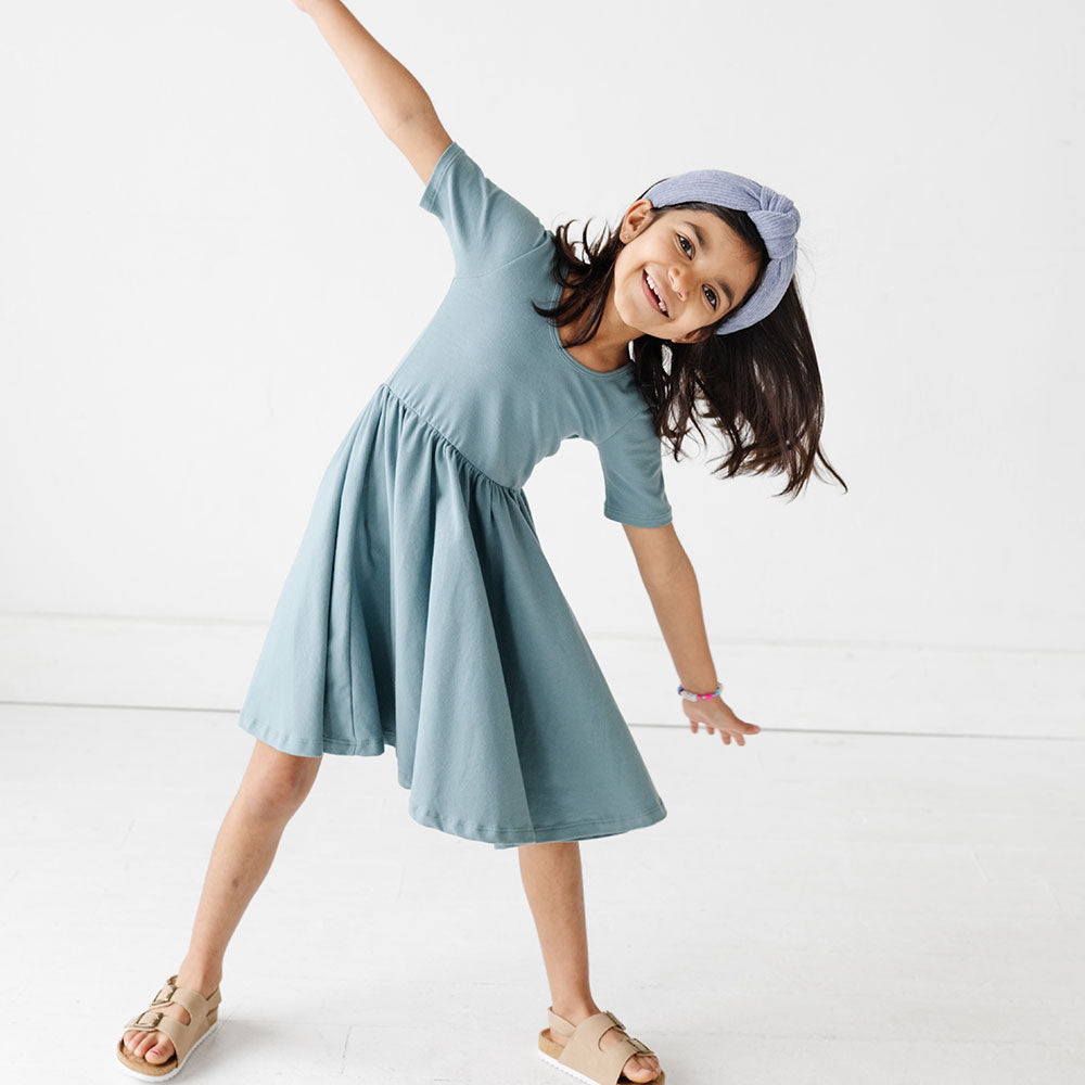
                  
                    The Short Sleeve Ballet Dress in Eggshell Blue
                  
                