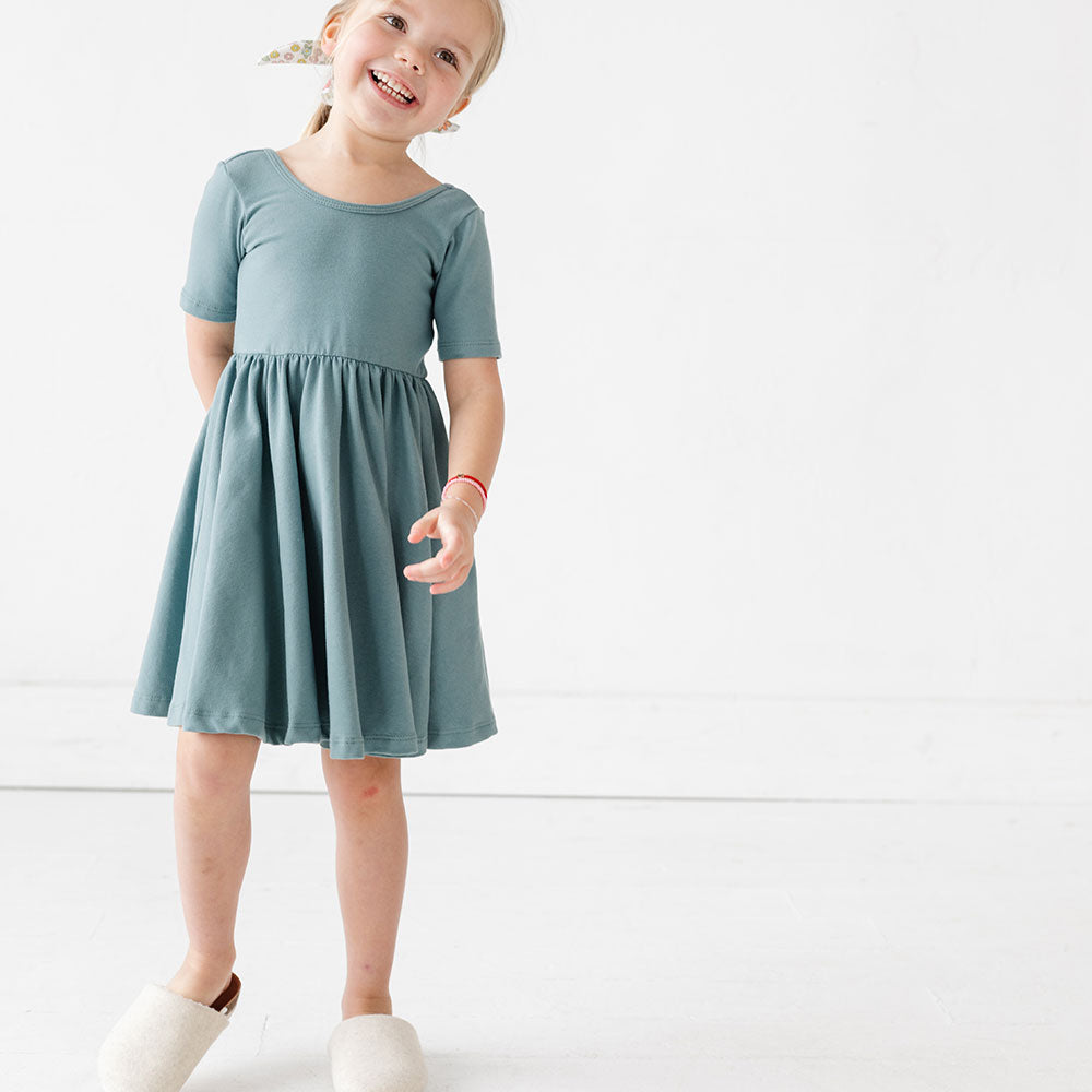 
                  
                    The Short Sleeve Ballet Dress in Eggshell Blue
                  
                