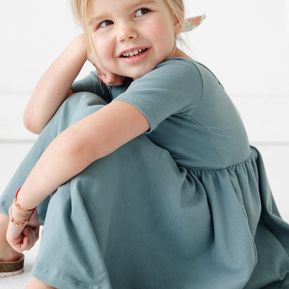 
                  
                    The Short Sleeve Ballet Dress in Eggshell Blue
                  
                