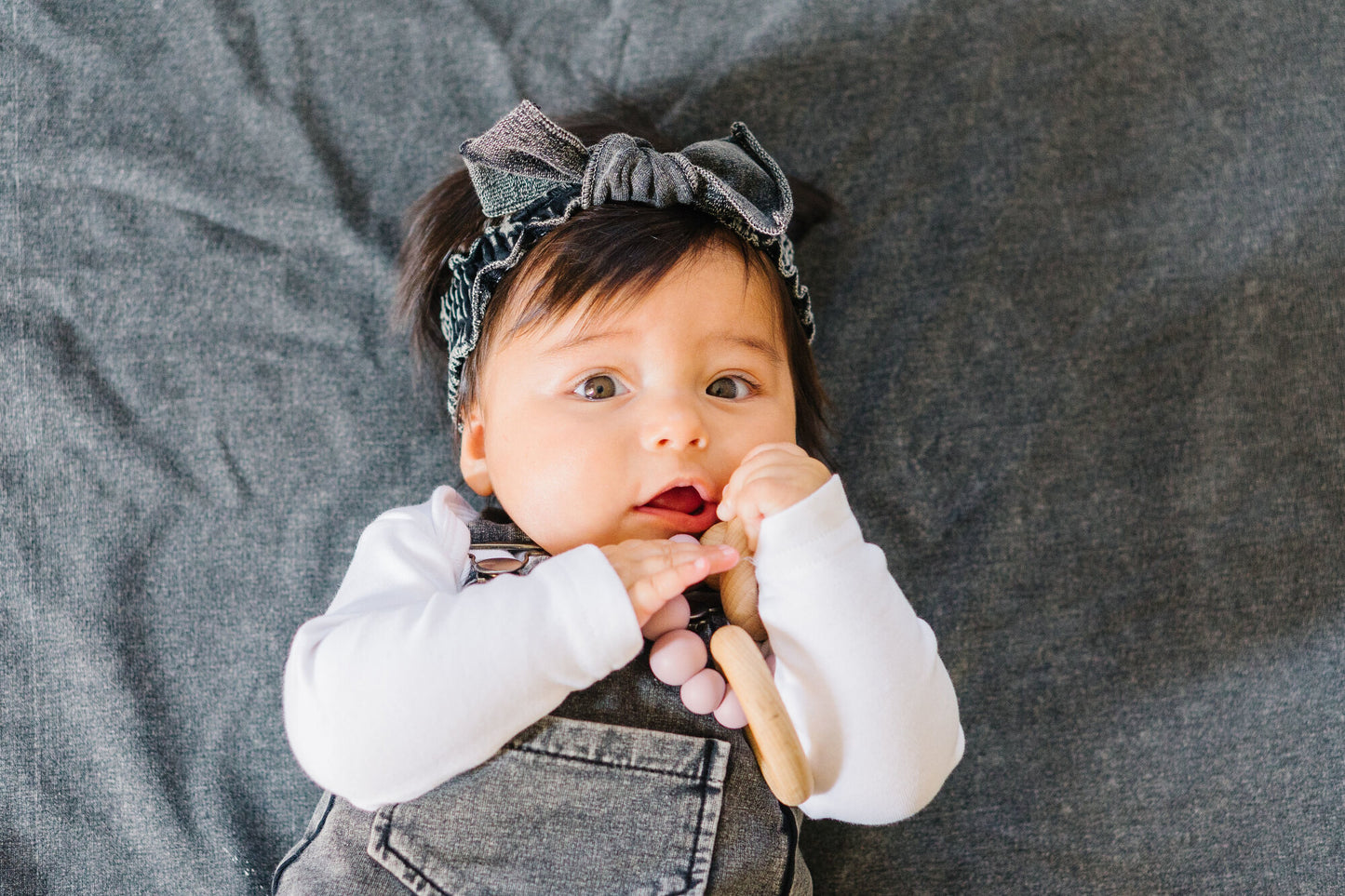 
                  
                    Faux Denim Smocked Headband in Black
                  
                