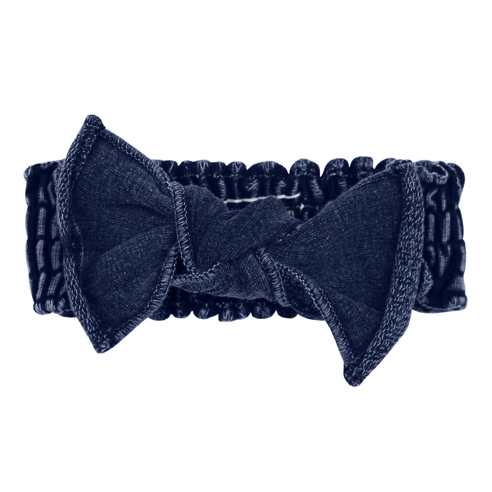 
                  
                    Faux Denim Smocked Headband in Navy
                  
                
