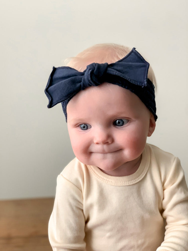 
                  
                    Faux Denim Smocked Headband in Navy
                  
                