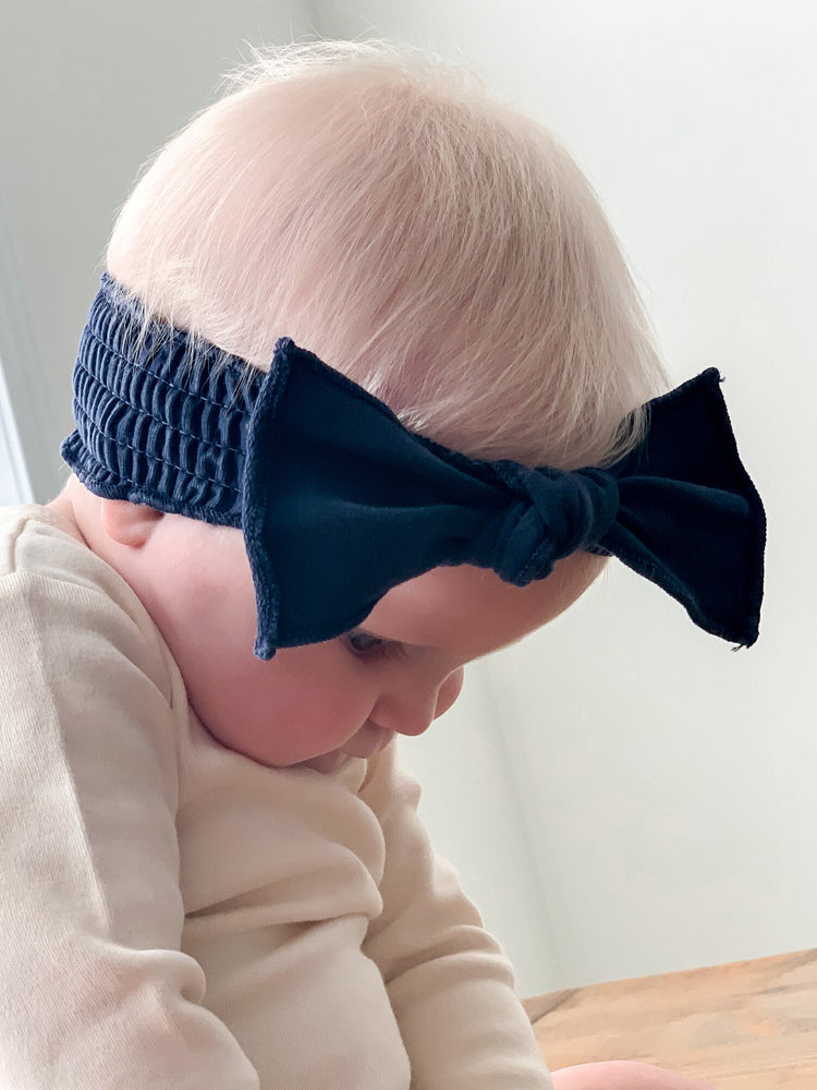 
                  
                    Faux Denim Smocked Headband in Navy
                  
                