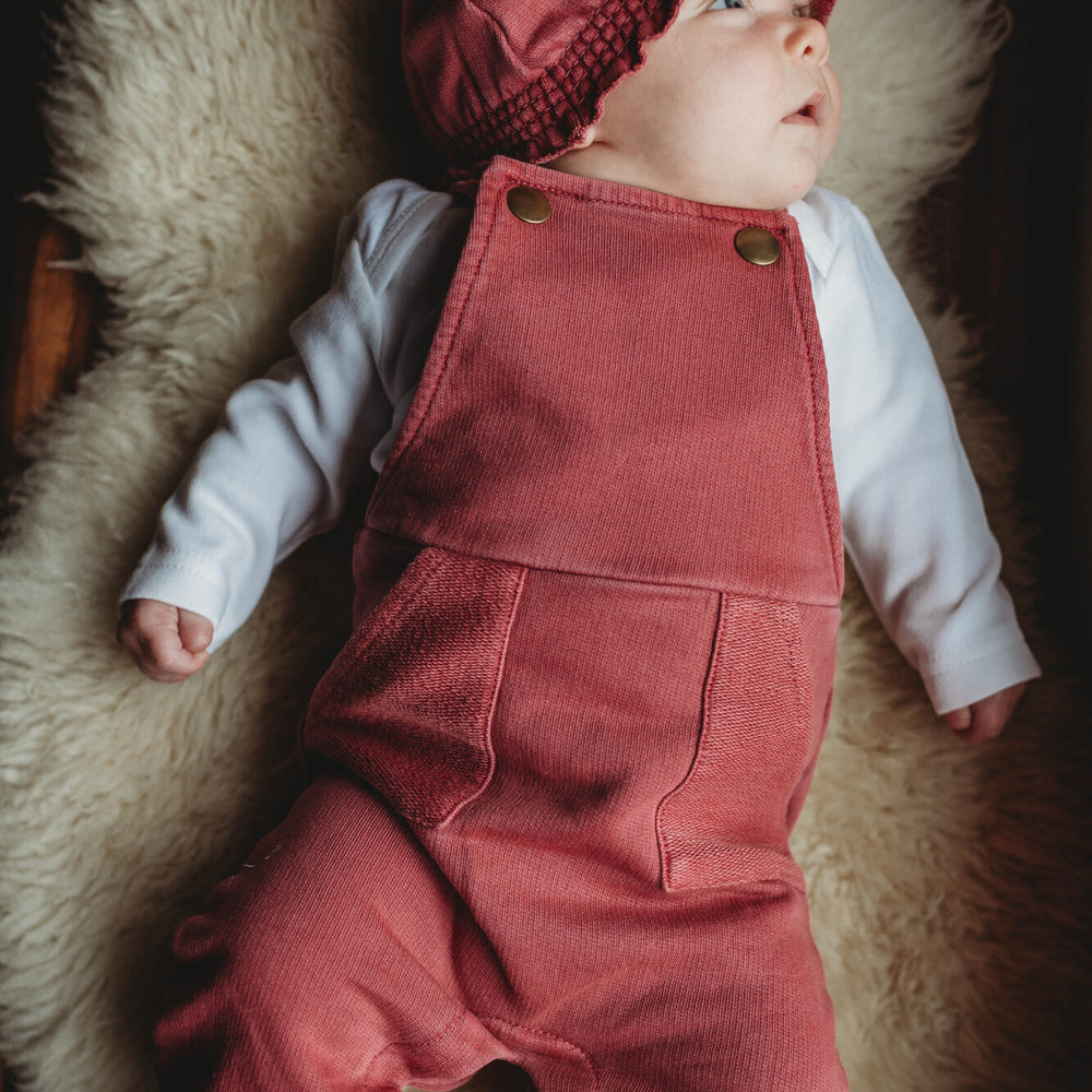 
                  
                    French Terry Overall Romper in Appleberry
                  
                