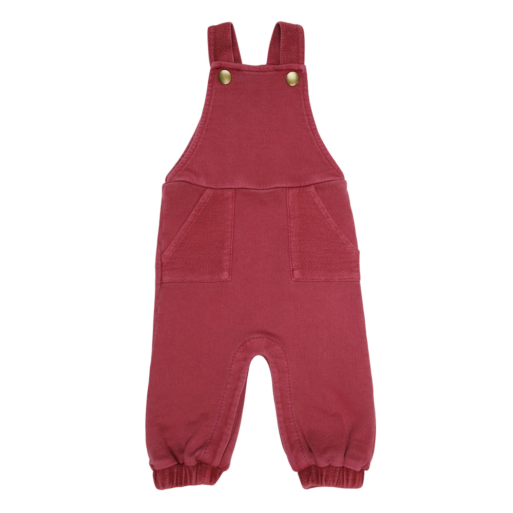 French Terry Overall Romper in Appleberry