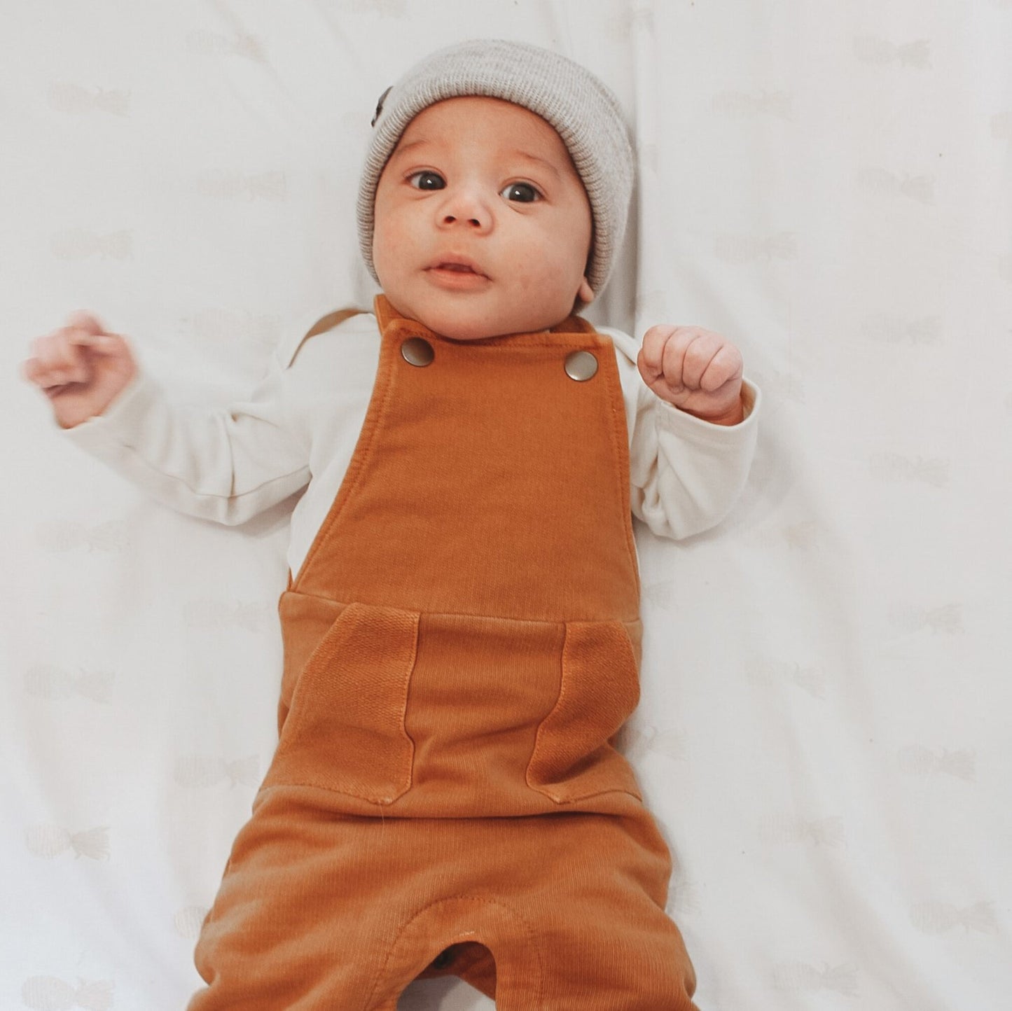 
                  
                    French Terry Overall Romper in Butterscotch
                  
                