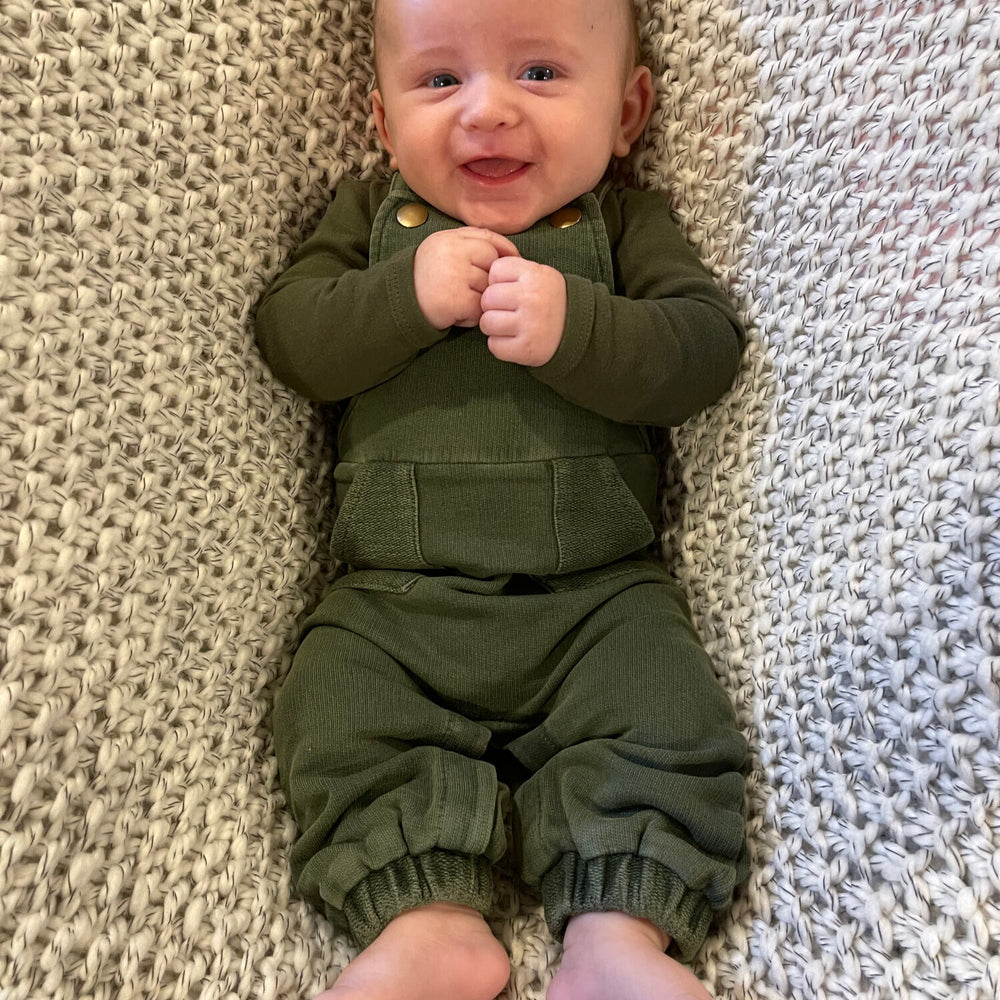 
                  
                    French Terry Overall Romper in Forest
                  
                