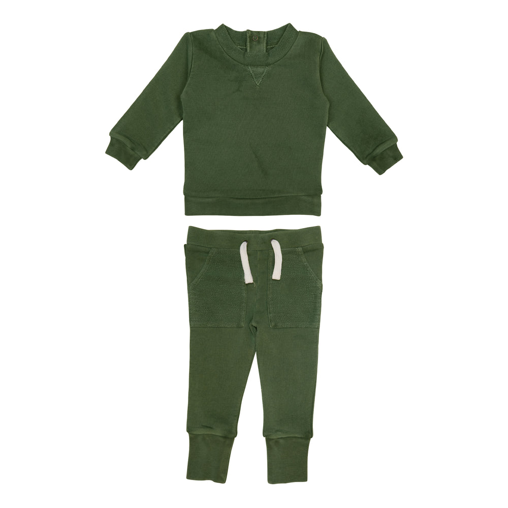French Terry Sweatshirt & Jogger Set in Forest