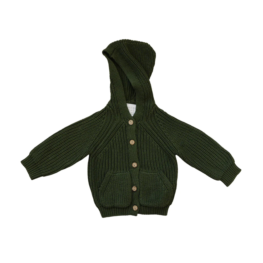 Green Hooded Knit Cardigan