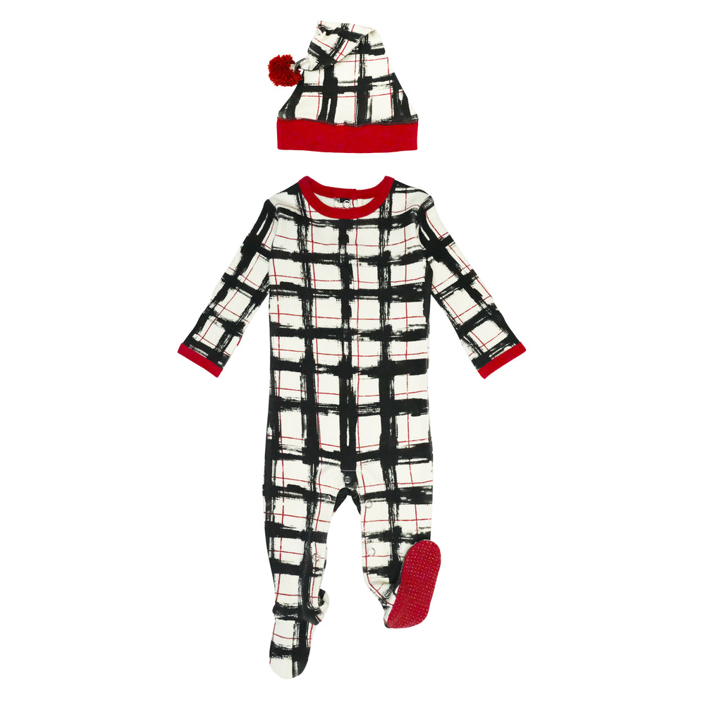 Organic Holiday Footie & Cap Set in Christmas Day Plaid