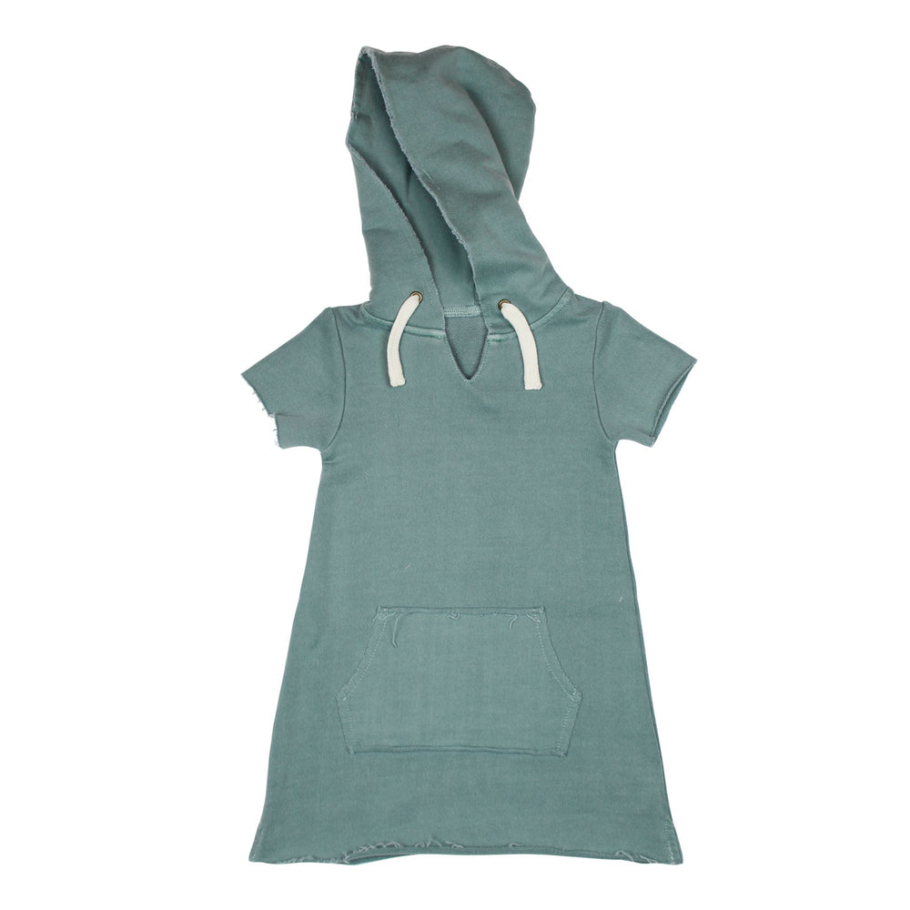Kids' French Terry Hoodie Dress in Jade