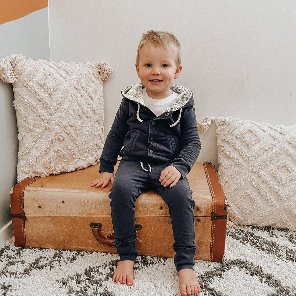 
                  
                    Kid's Faux Denim Jacket & Jogger Set in Black
                  
                