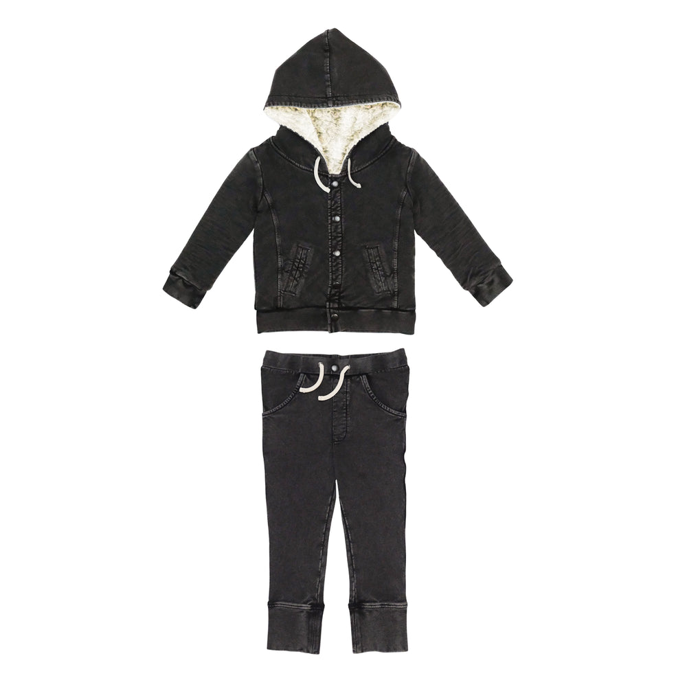 Kid's Faux Denim Jacket & Jogger Set in Black